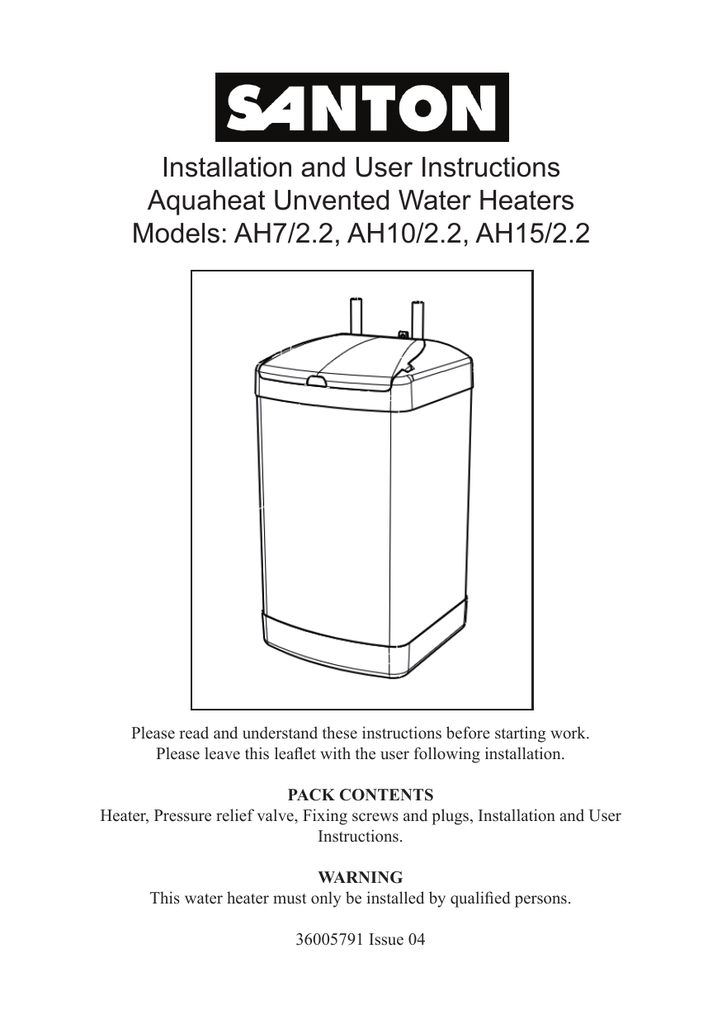 Santon AH10/2.2 Installation And User Instructions Manual | Manualzz