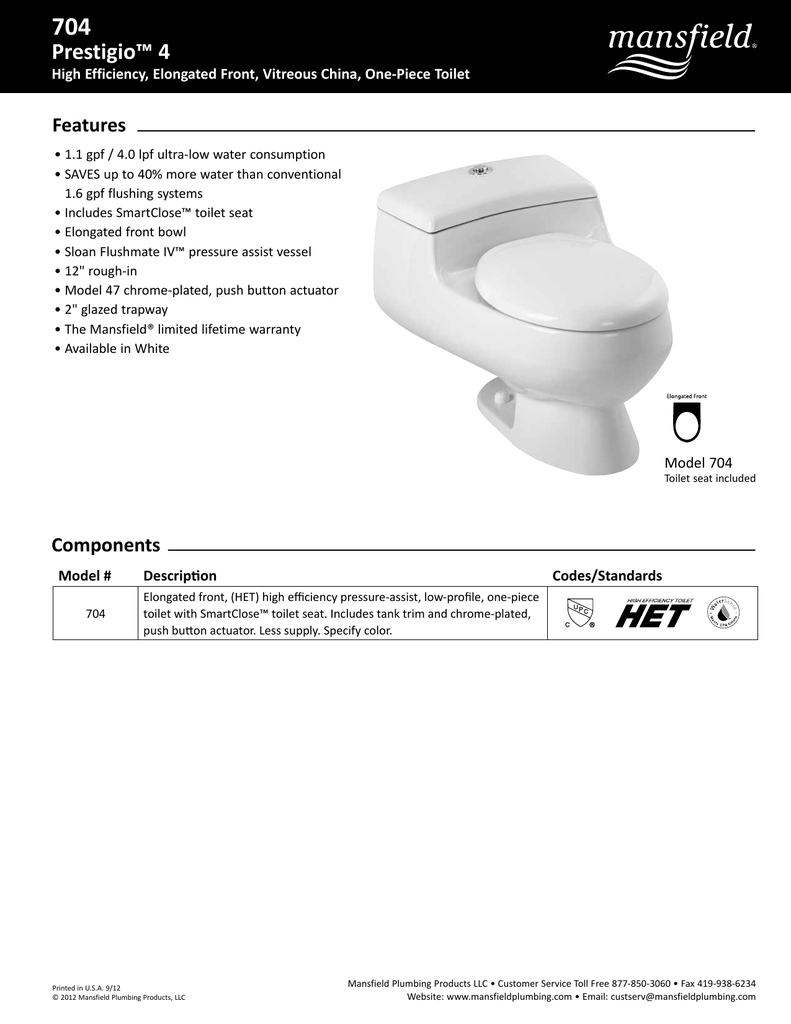 704 Prestigio 4 Features High Efficiency Elongated Front Vitreous China One Piece Toilet Manualzz