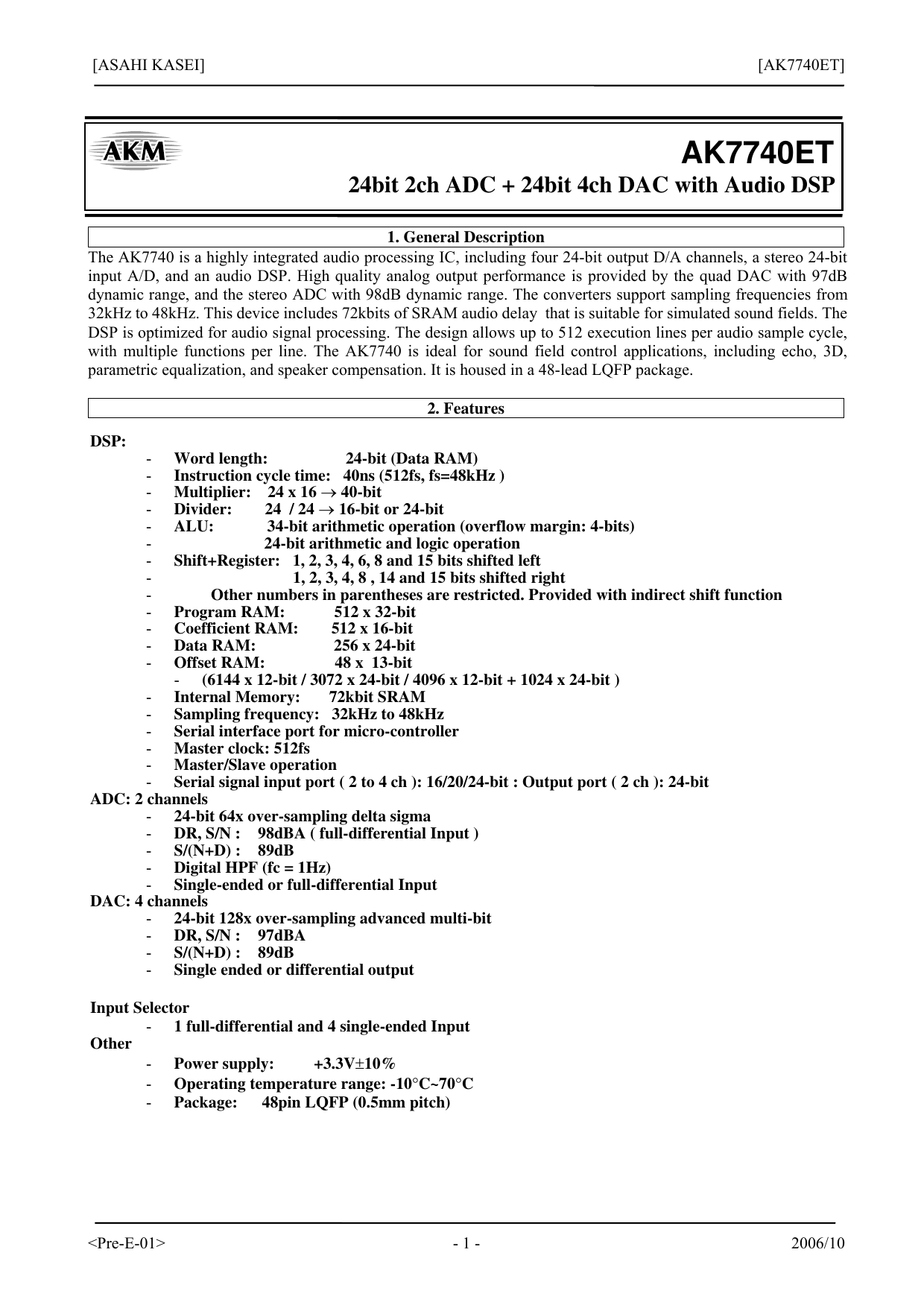 Datasheet For Ak7740et By Akm Semiconductor Manualzz