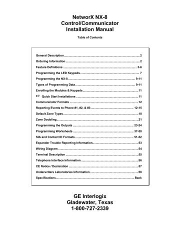 GE Interlogix NetworX NX-8 Installation manual | Manualzz
