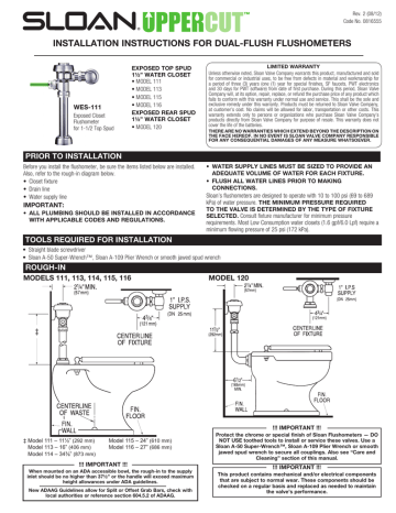 Sloan WES 111 Flushometer Installation Instructions | Manualzz