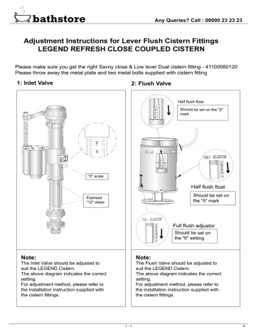 LEGEND REFRESH CLOSE COUPLED Cistern Fittings 41100060120 Adjustment ...