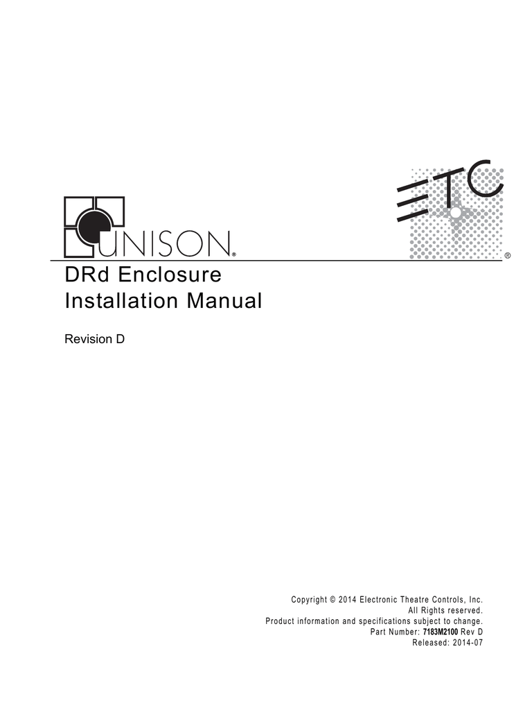 Unison DRd Dimming Rack Enclosure Installation Manual Manualzz