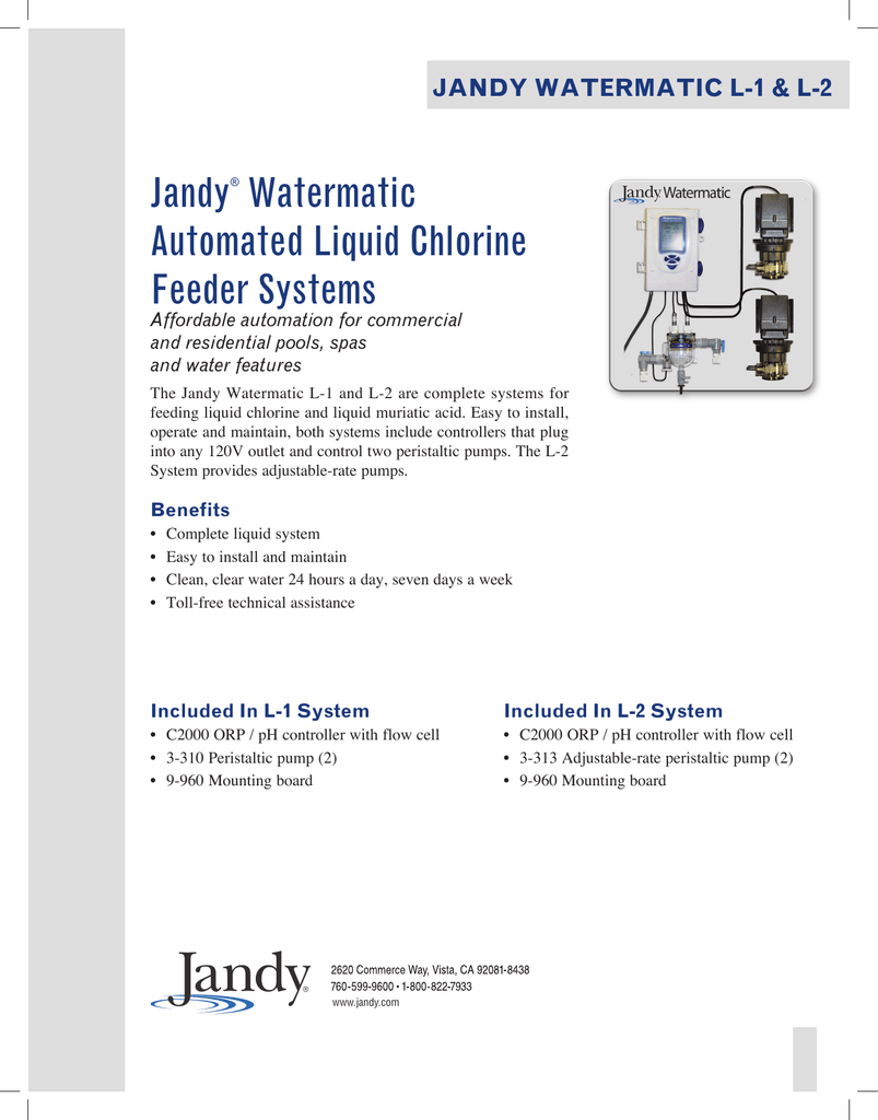 Jandy Watermatic Automated Liquid Chlorine Feeder Systems Manualzz
