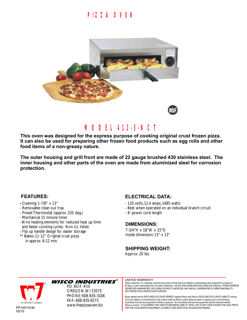 Pizza Oven Model 4123NCT Manualzz
