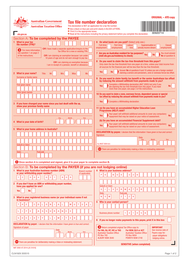 Ato Tax Declaration Form Printable Printable Forms Free Online