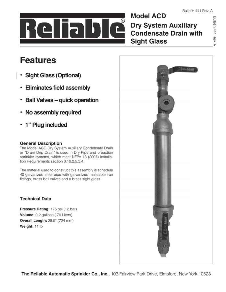 Features Model ACD Dry System Auxiliary Condensate Drain with Manualzz