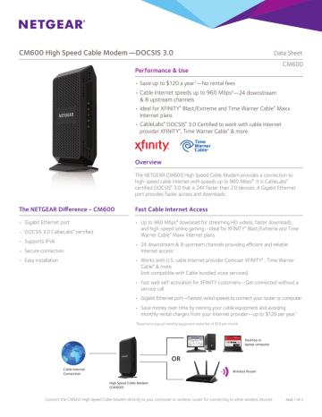 Cox Netgear CM600 Data Sheet | Manualzz