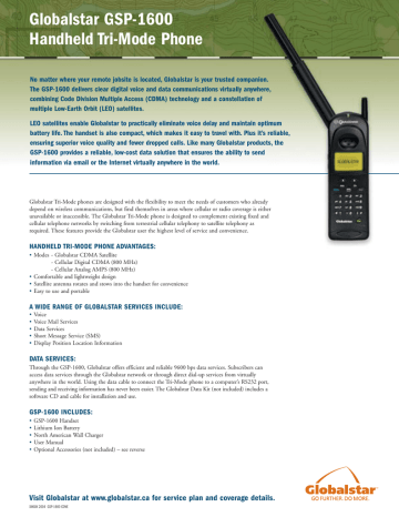 W/ Battery Qualcomm Globalstar GSP-1600 Tri-Mode Portable Satellite Phone 