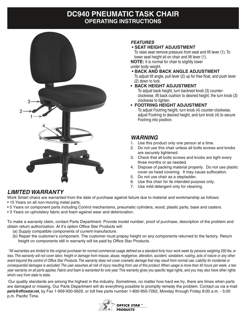 Dc940 Pneumatic Task Chair Operating Instructions Manualzz Dc940 Pneumatic Task Chair Operating
