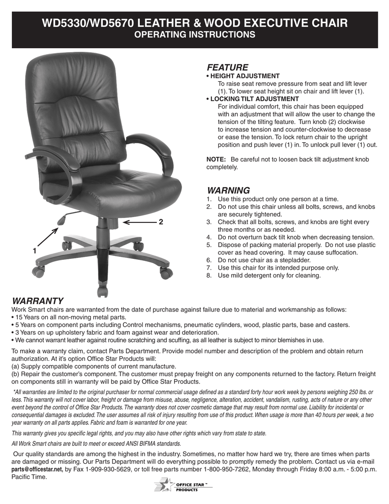 Wd5330 Wd5670 Leather Amp Wood Executive Chair Feature Operating Instructions Manualzz