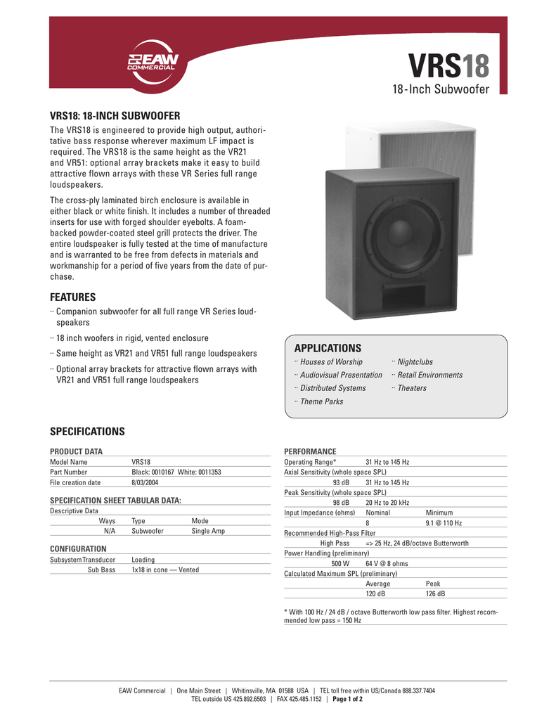 eaw 18 inch subwoofer