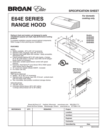Broan E64e30ss Range Hood User Manual Manualzz
