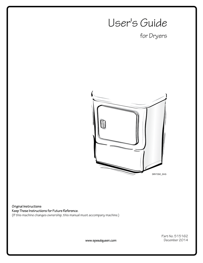 Speed Queen ADGE9RGS113TW01 Laundry Owner's Manual Manualzz