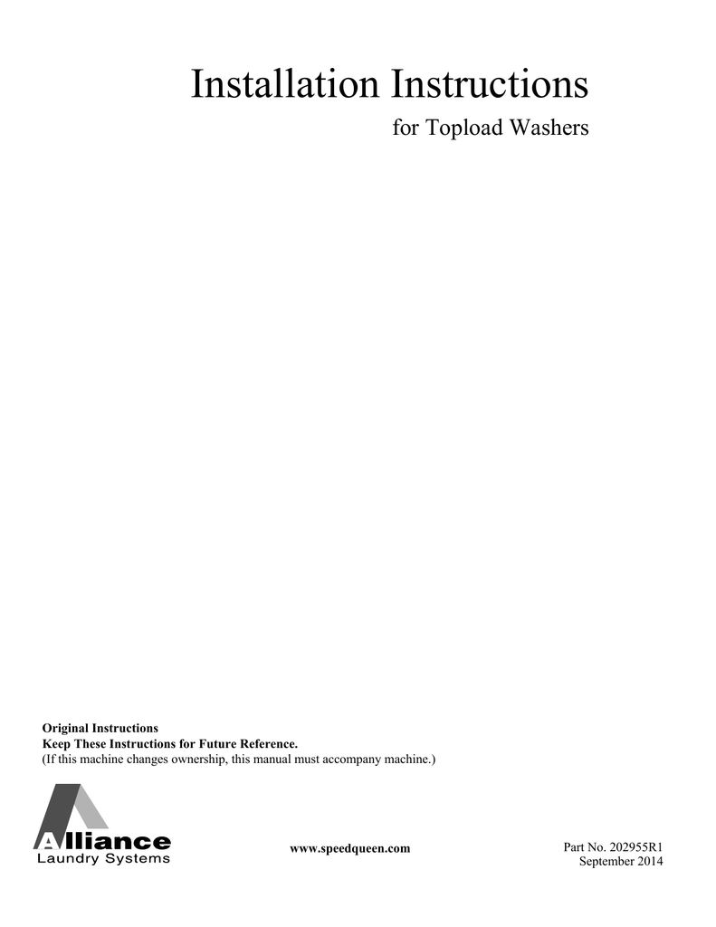 Speed Queen AWNE92SP Installation Instructions Manual Manualzz