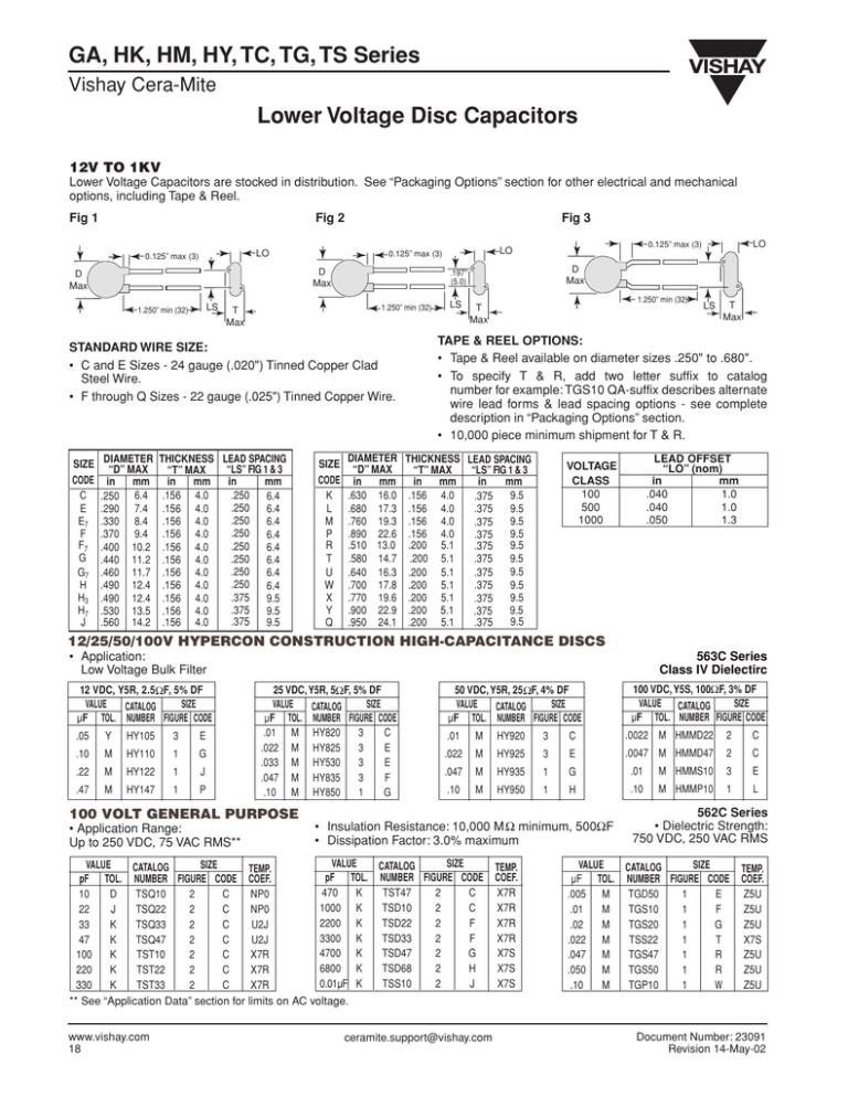 Datasheet for +/ 0.2 0.01uF 1000VDC Ceramic Disc CapacitorC Capacitor