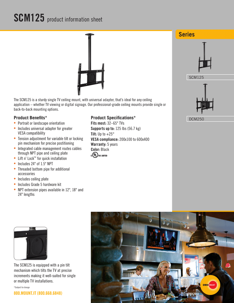 Datasheet For Ceiling Tilt Mount Fits 32 65 Tv Scm125