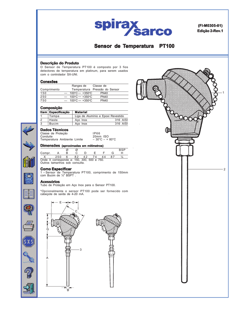 Pt100 Temperature Sensor 3 Wire Datasheet