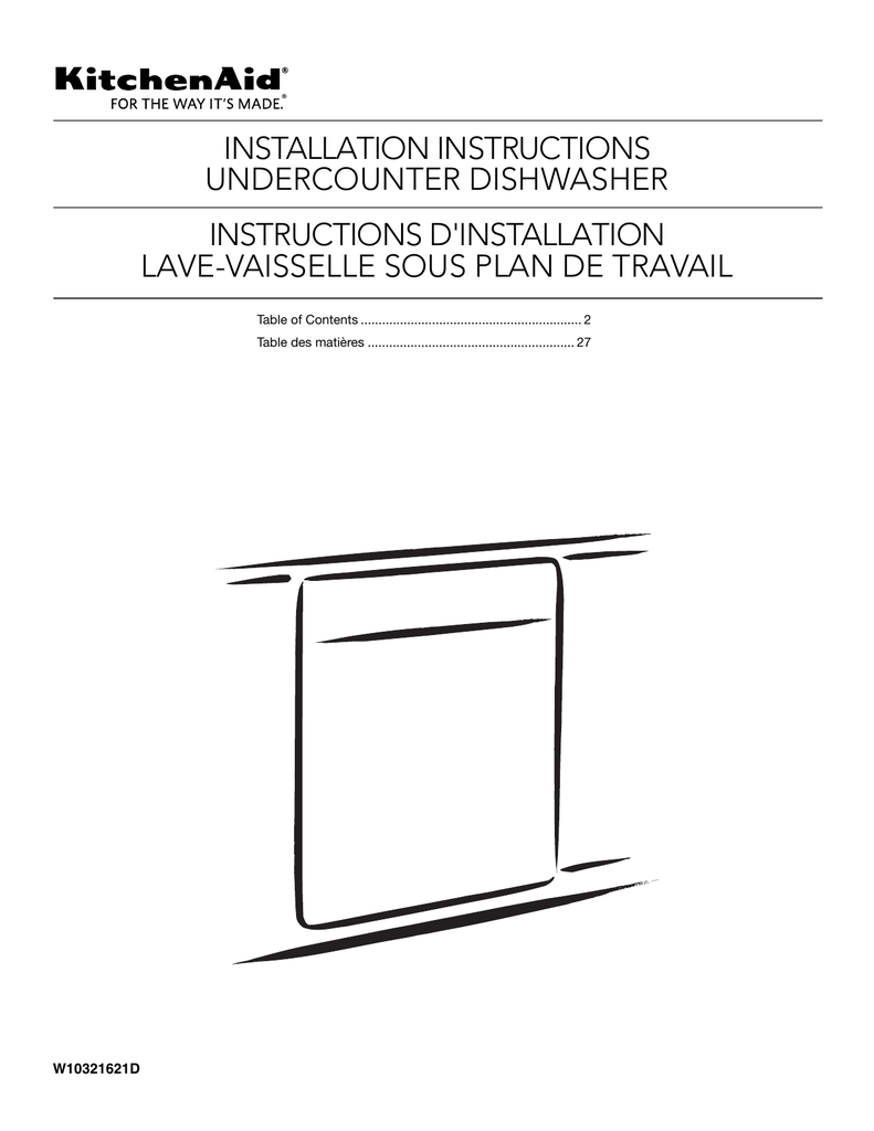 KitchenAid W10321621D Dishwasher User manual Manualzz