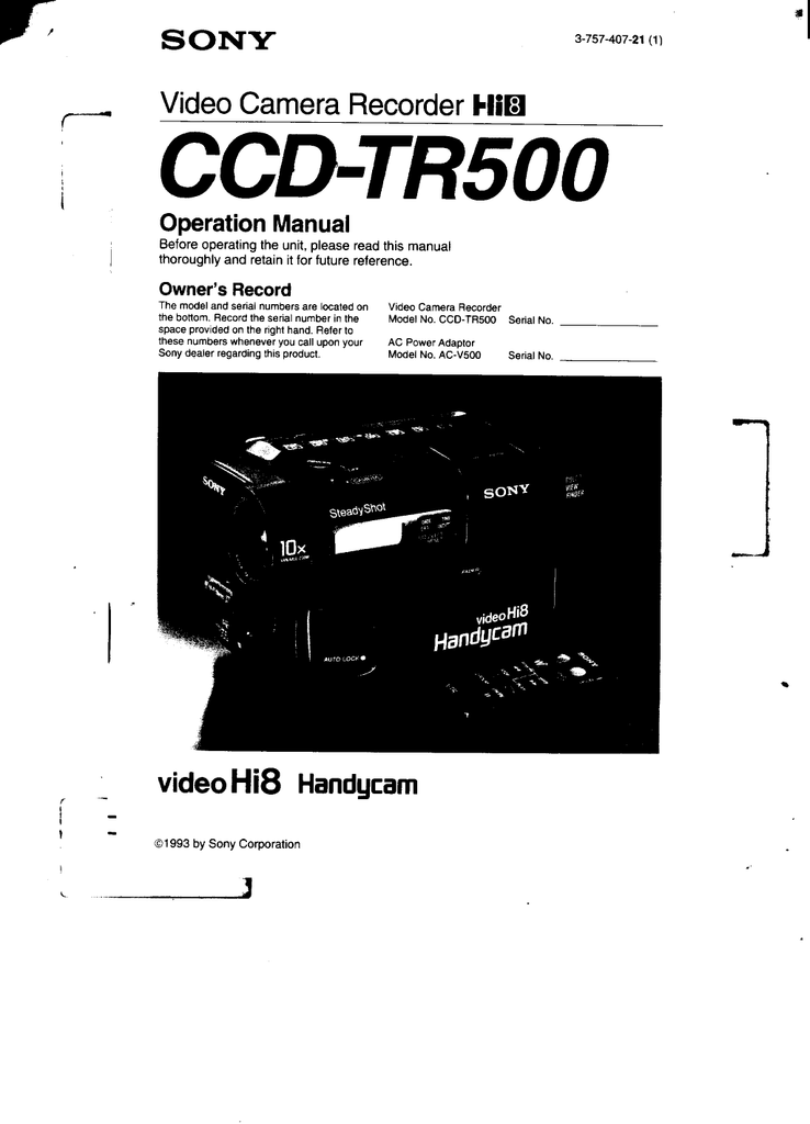 Sony Ccd Tr500 Instructions Manualzz