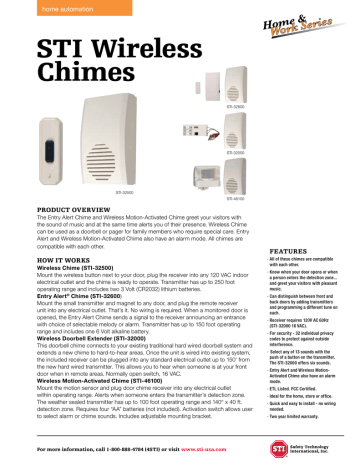 Datasheet For 150' Wireless Doorbell Extender With Programmable Chime 