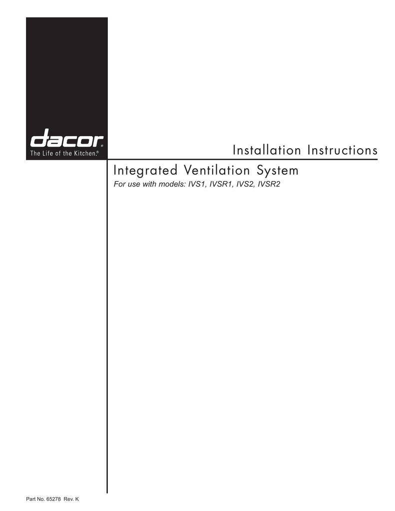 Dacor IVS1 Installation Instructions Manual Manualzz
