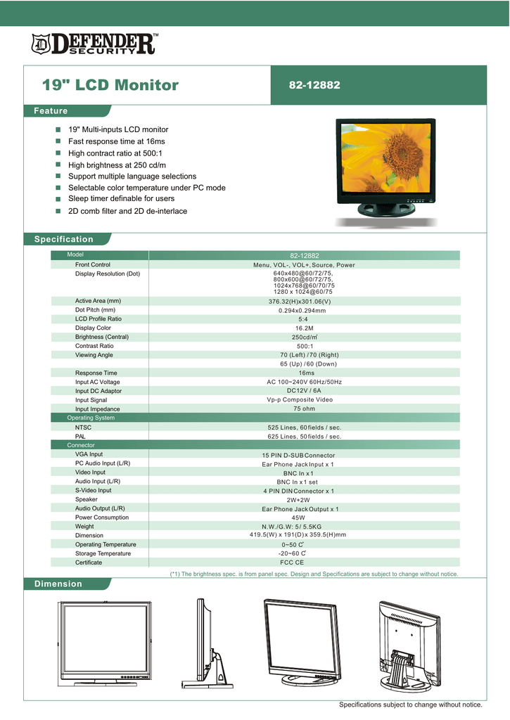 Datasheet For 19 Inch Lcd Security Monitor Manualzz