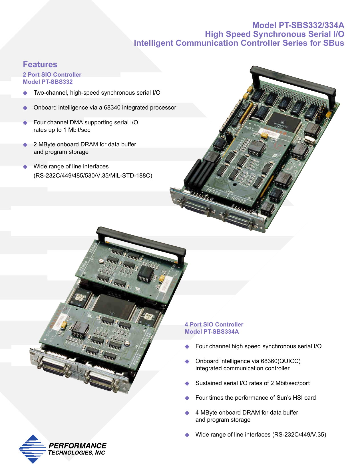 Performance Technologies PCI334A 4-Channel WAN Communications Adapter 