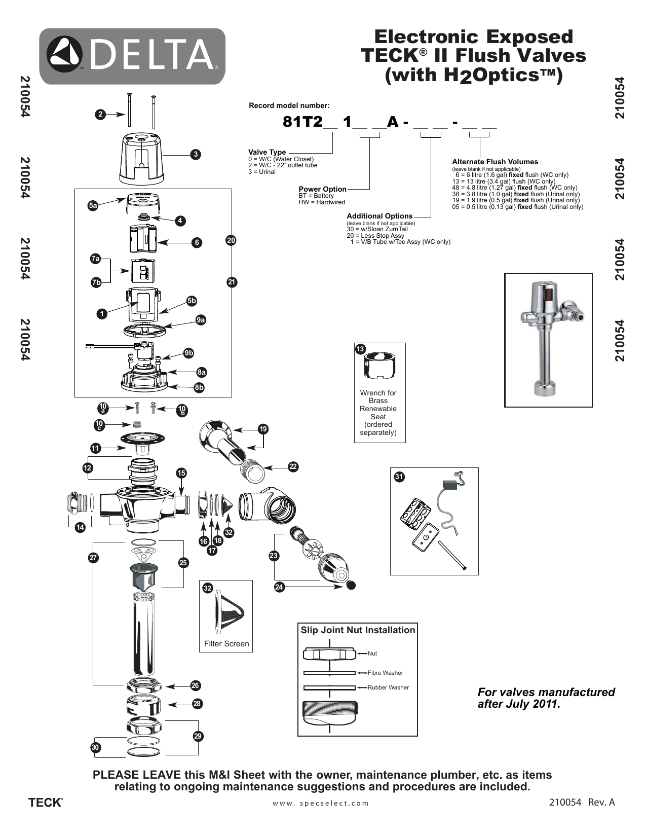 Electronic Exposed TECK® II Flush Valves (Gen 3)