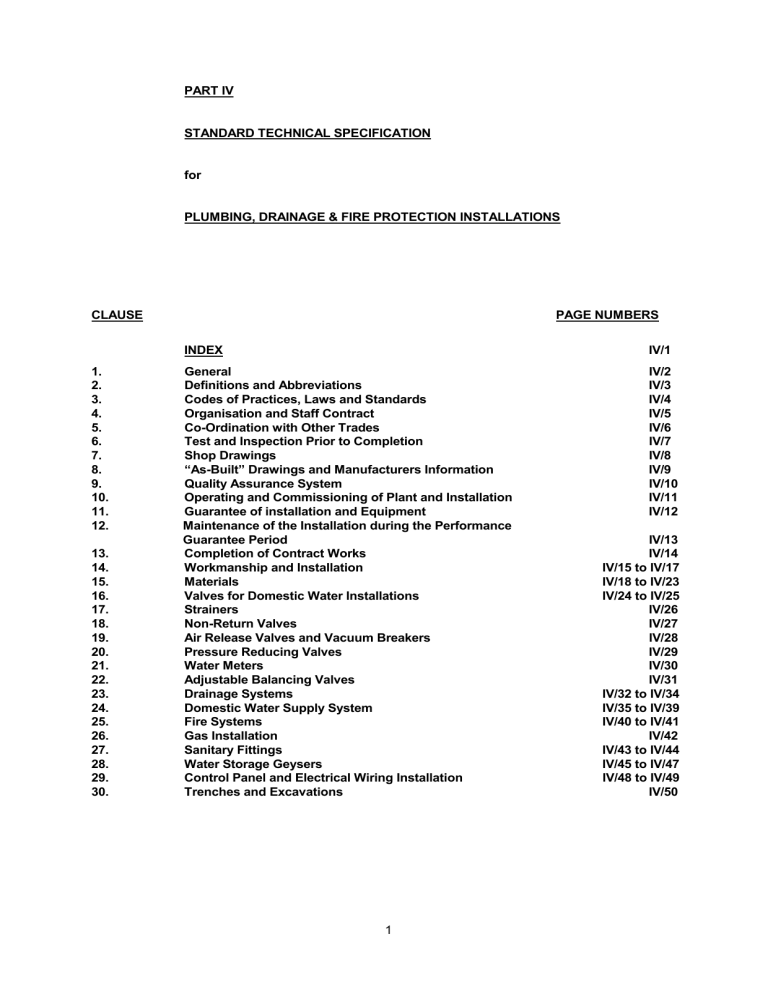 4. Standard Specifications - Plumbing, Drainage and Fire Protection