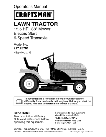 Craftsman 917287010 Tractor Owner's Manual | Manualzz