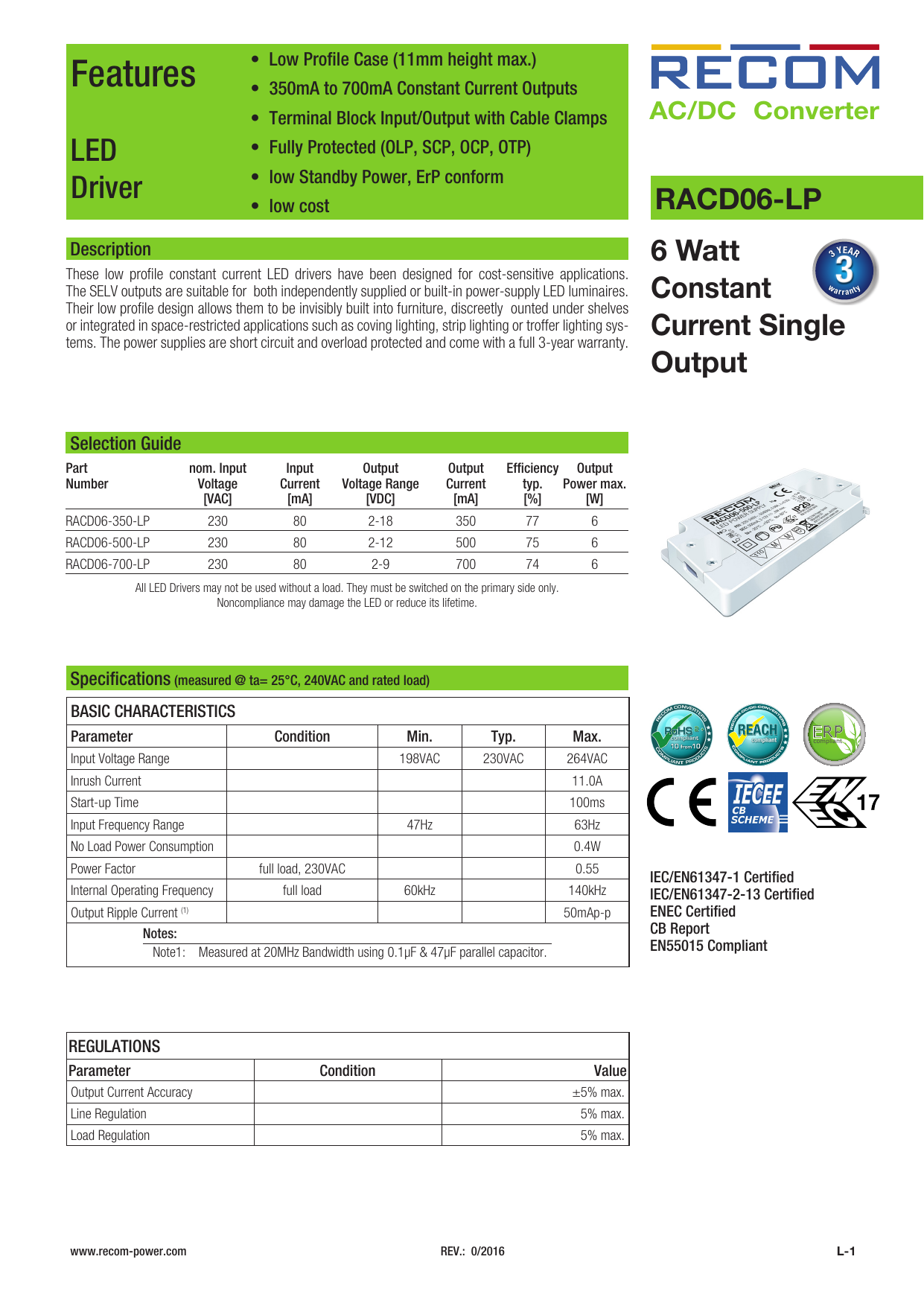 RACD06 LP RECOM Power | RACD06 LP RECOM Power |