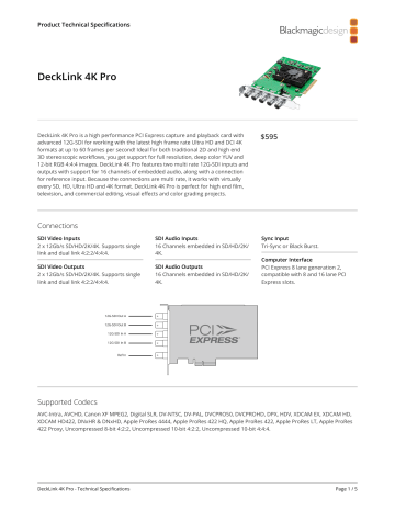Blackmagic Design DeckLink 4K Pro Technical Specifications | Manualzz
