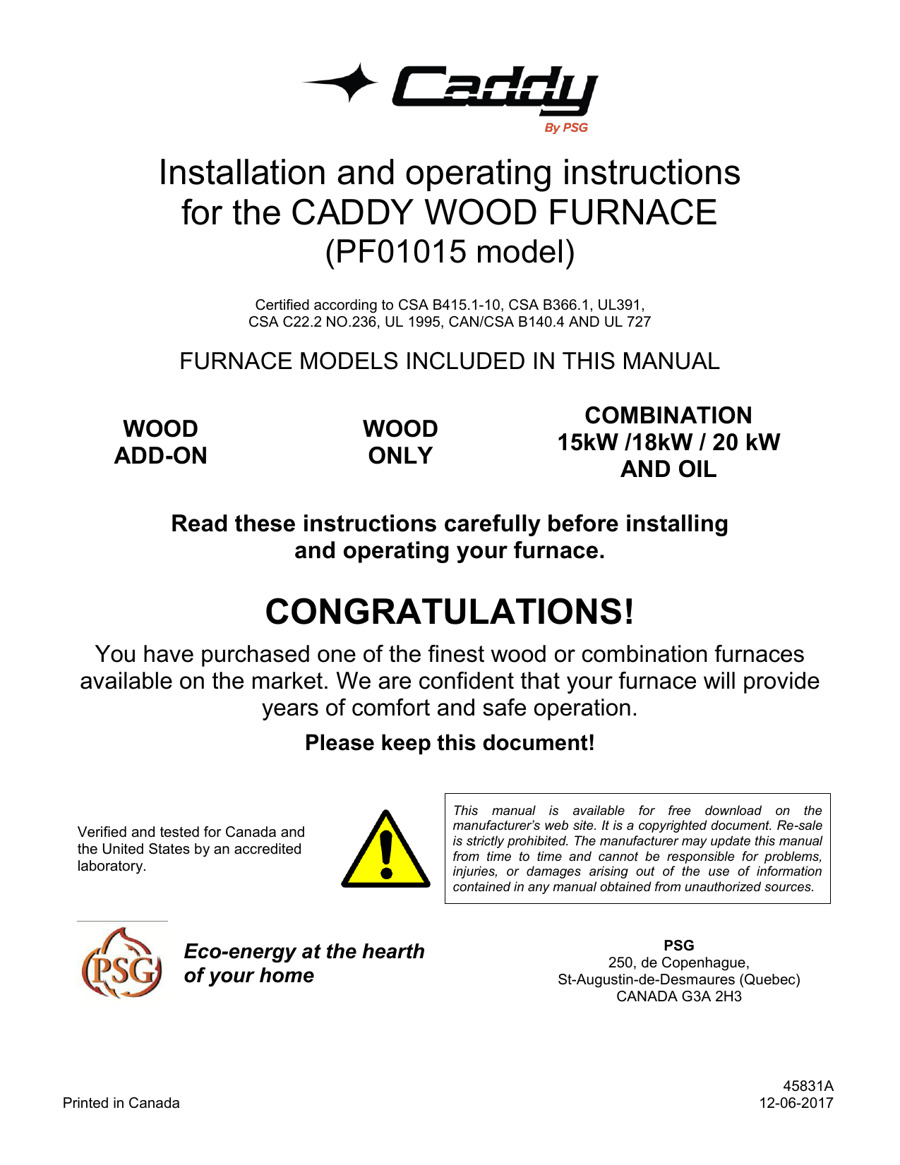 Installation and operating instructions for the CADDY WOOD Manualzz