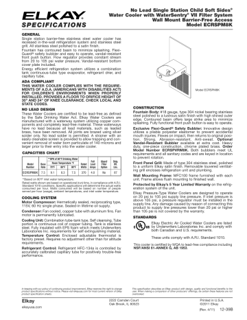 Elkay ECRSPM8K Water Cooler Spec Sheet | Manualzz