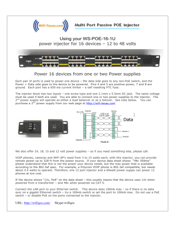 Using your WS-POE-16-1U power injector for 16 devices | Manualzz