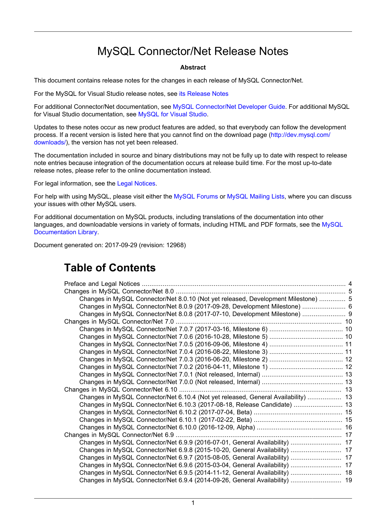 MySQL Connector/Net Release Notes | Manualzz