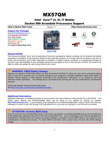 BCM MX57QM User's Quick Start Card | Manualzz