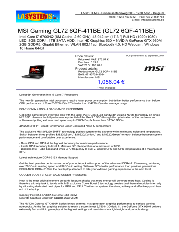 MSI Gaming GL72 6QF-411BE | Manualzz