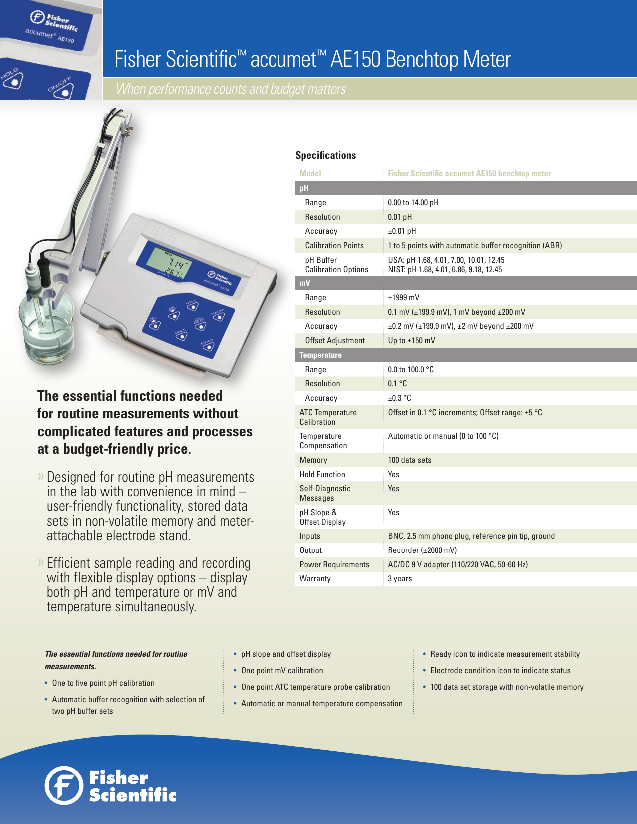 Fisher Scientific accumet AE150 Benchtop Meter Datasheet | Manualzz