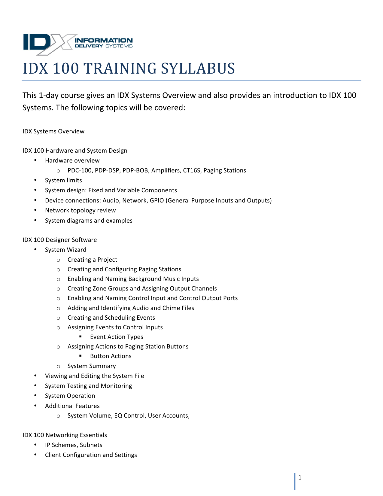 Idx 100 Training Syllabus 03 Manualzz