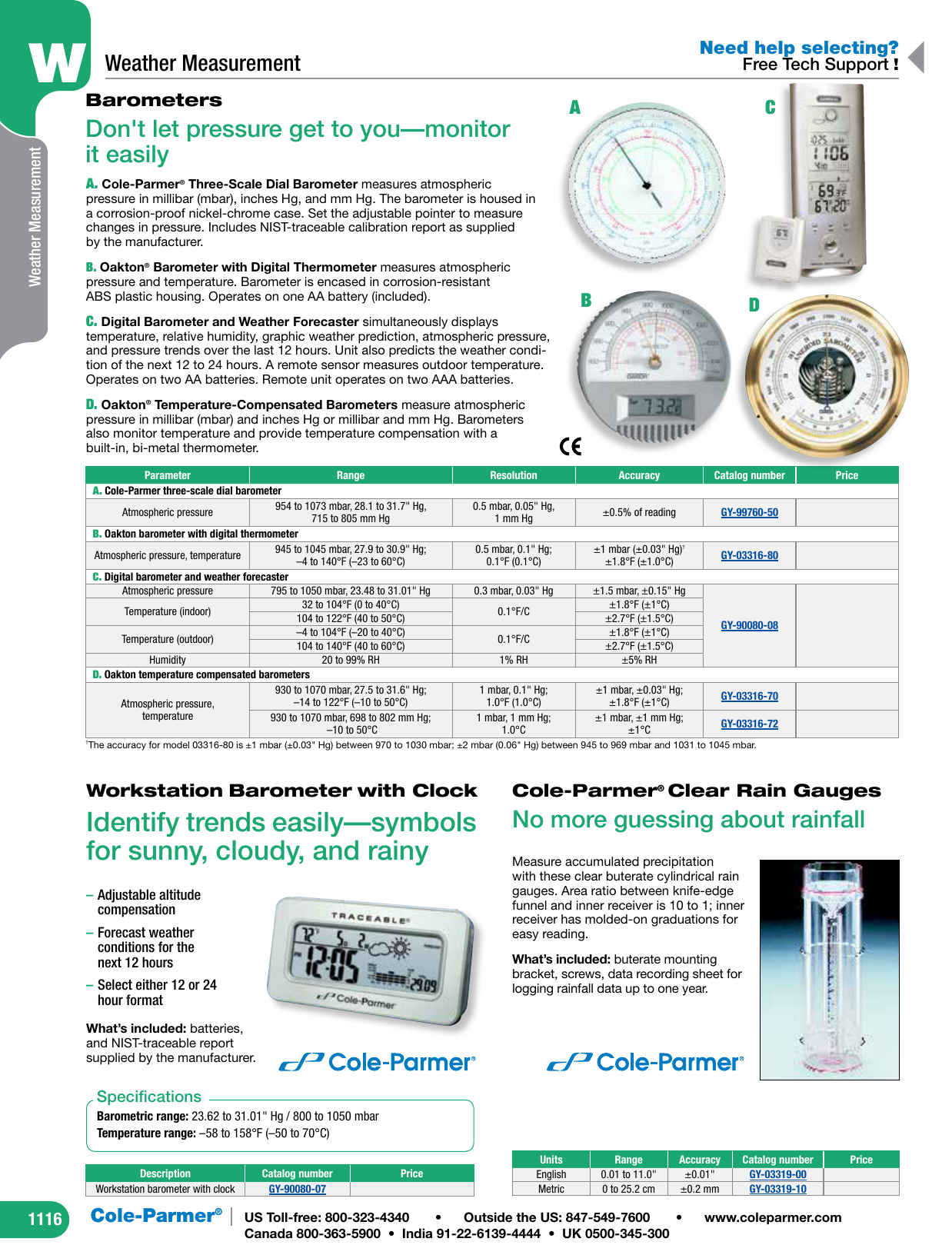 DigiSense Traceable ThreeScale Dial Barometer with Calibration; mbar