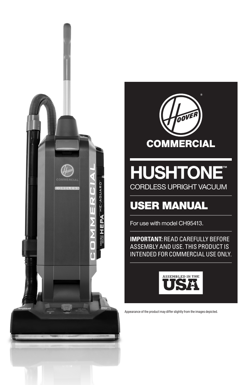 Hoover Commercial HUSHTONE Cordless Upright Vacuum User Manualzz