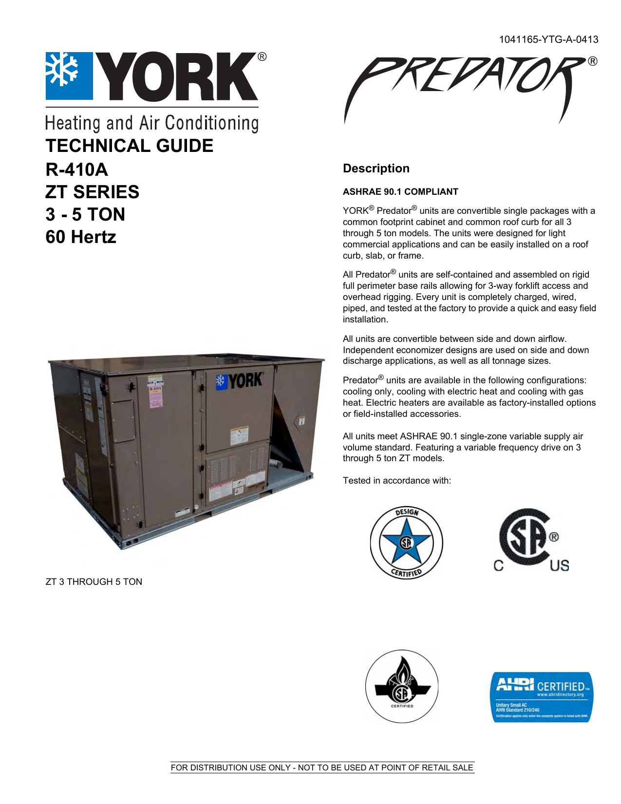 TECHNICAL GUIDE R-410A ZT SERIES 3 - 5 TON 60 Hertz | Manualzz