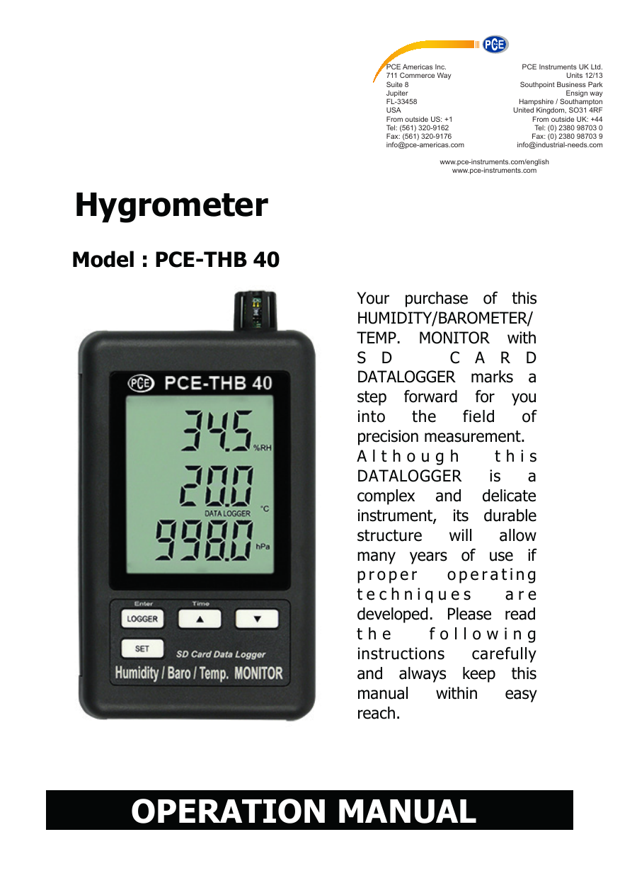 Hygrometer OPERATION MANUAL Manualzz
