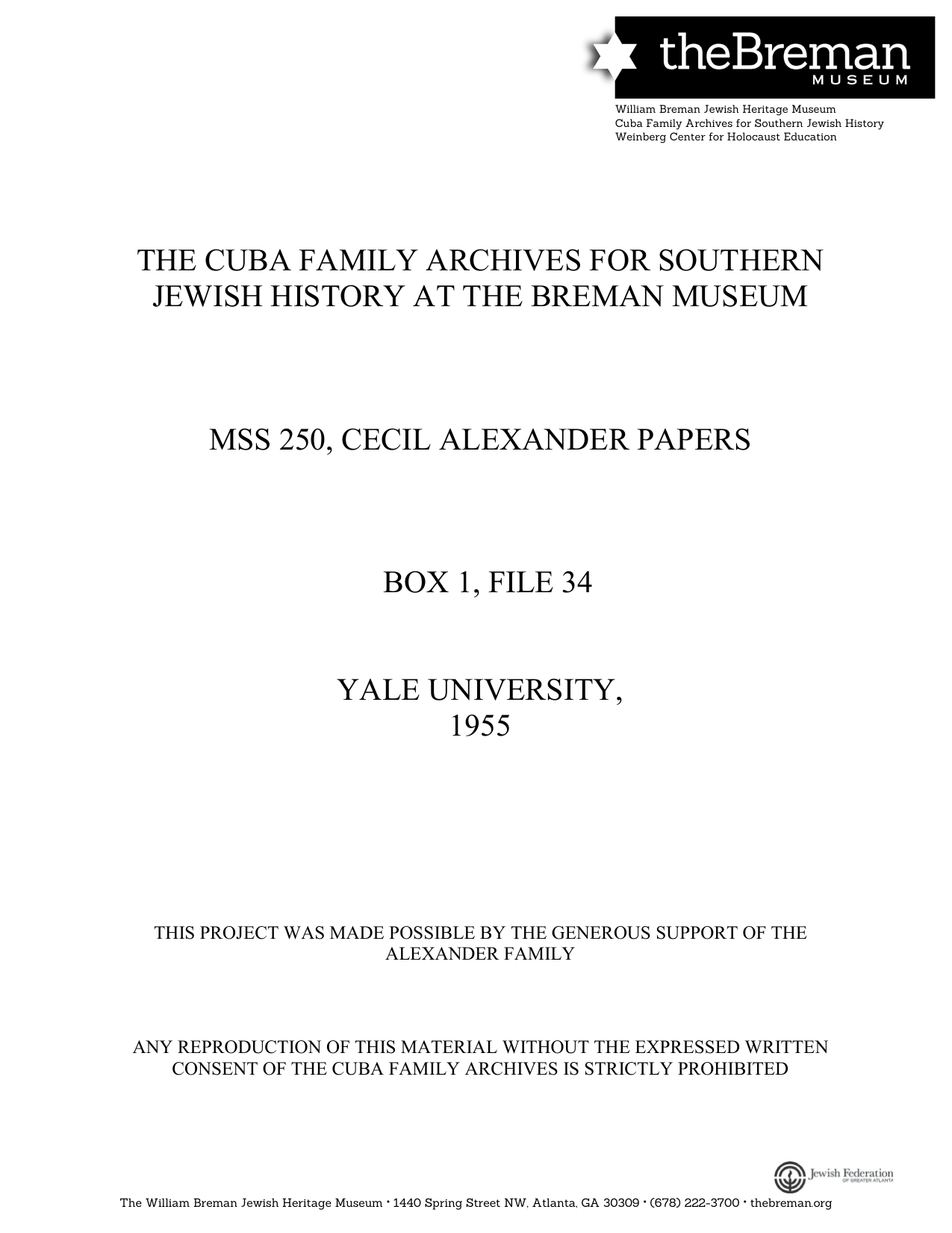 The Cuba Family Archives For Southern Jewish History At The Breman Manualzz