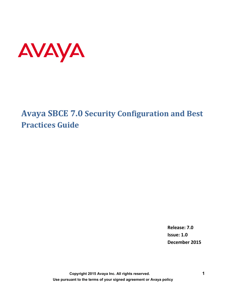 Avaya SBCE 7.0 Security Configuration and Best | Manualzz