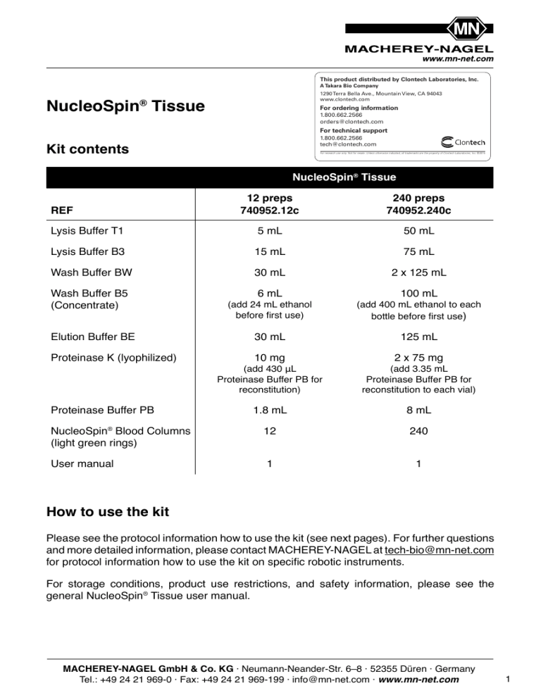 nucleospin tissue support protocol for