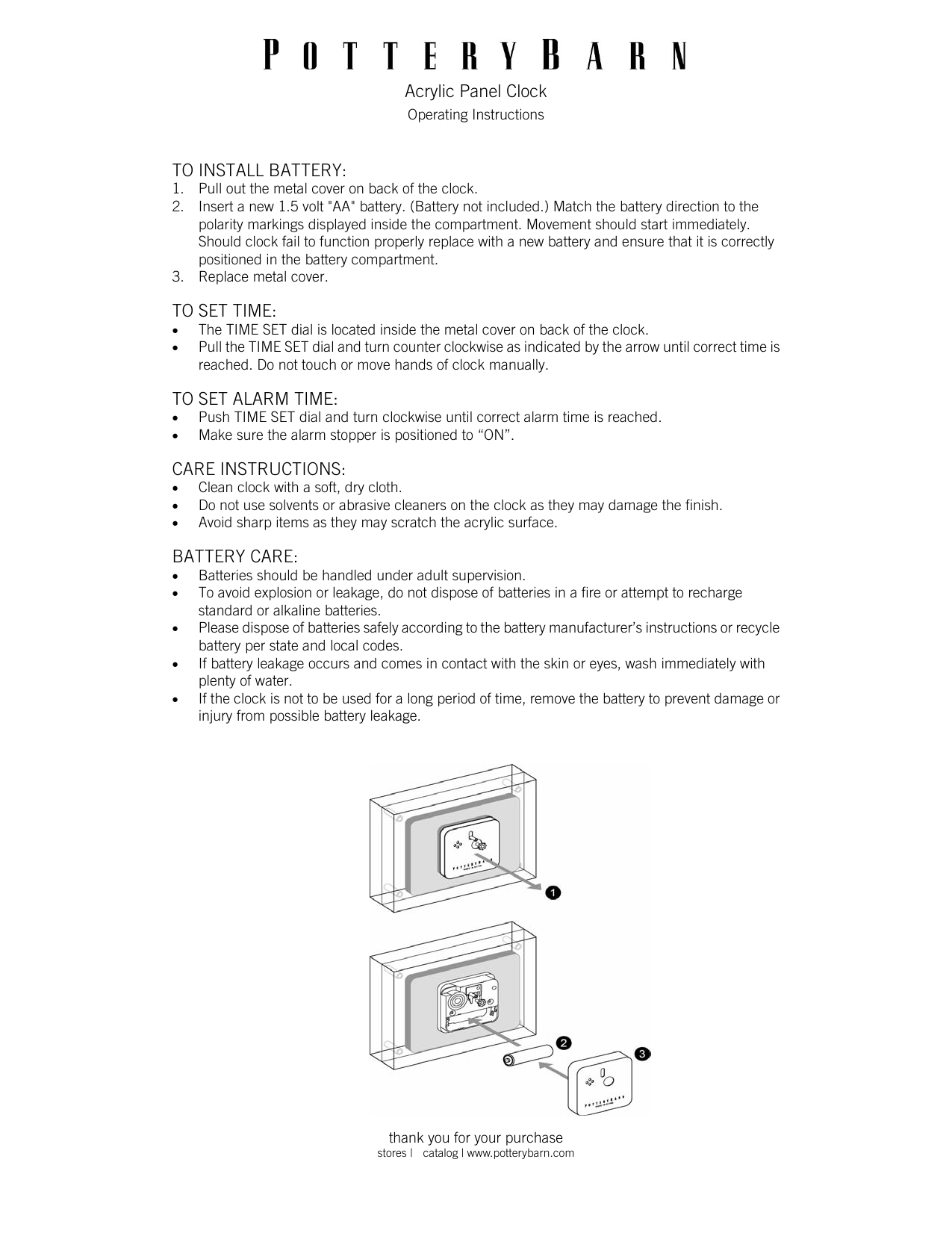 Acrylic Panel Clock To Install Battery To Set Time To Set Manualzz