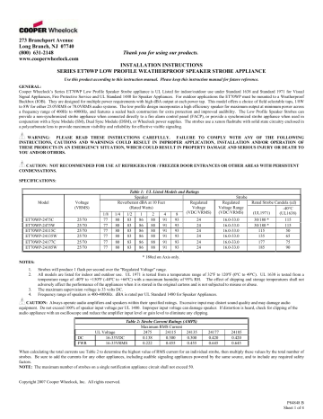 Wheelock ET70WP-2475W Installation instructions | Manualzz